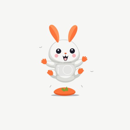Illustration for Cute cartoon bunny with carrot on white background. Vector illustration. - Royalty Free Image