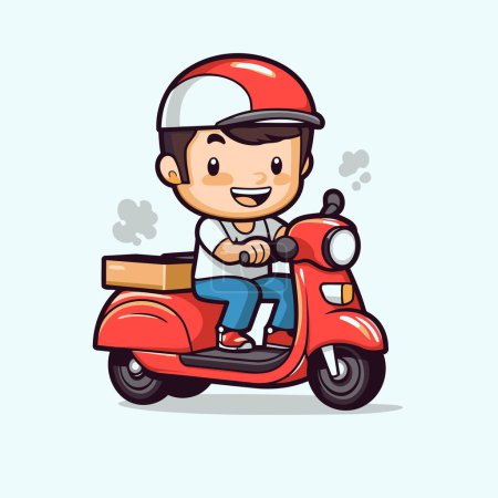Téléchargez les illustrations : Mascotte de Cartoon de scooter de garçon de livraison Illustration vectorielle de caractère - en licence libre de droit