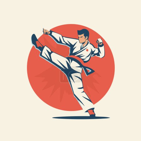 Taekwondo-Mann. Kampfkunst. Vektor-Illustration im Retro-Stil