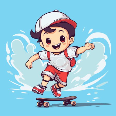 Téléchargez les illustrations : Un garçon en skateboard. Illustration vectorielle d'un garçon chevauchant un skateboard. - en licence libre de droit