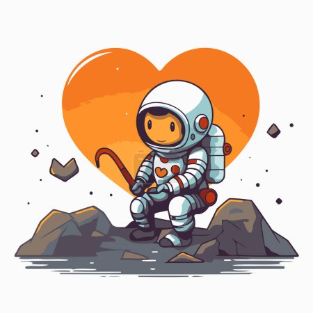 Téléchargez les illustrations : Astronaute sur le fond du cœur. Illustration vectorielle. - en licence libre de droit
