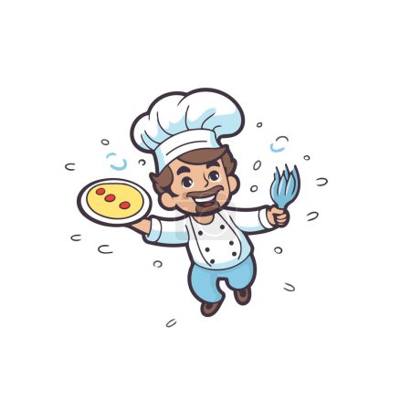 Illustration for Chef Cartoon Character Cooking Food Vector Illustration on White Background. - Royalty Free Image