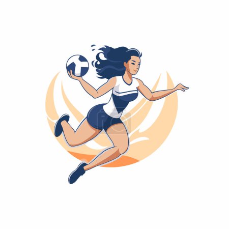 Illustration for Sportswoman with soccer ball. Vector illustration on white background. - Royalty Free Image