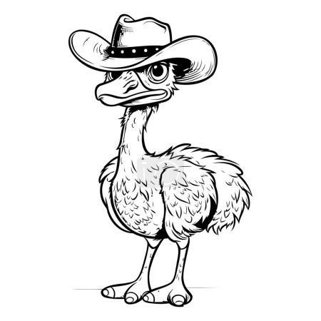 Illustration for Ostrich in cowboy hat. Vector illustration. Hand drawn. - Royalty Free Image