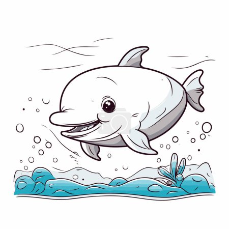 Ilustración de Delfín nadando bajo el agua. Ilustración vectorial en estilo de dibujos animados. - Imagen libre de derechos