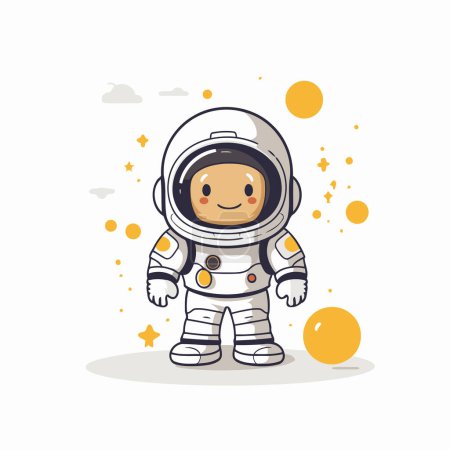 Ilustración de Bonito astronauta de dibujos animados en traje espacial. Ilustración vectorial sobre fondo blanco. - Imagen libre de derechos