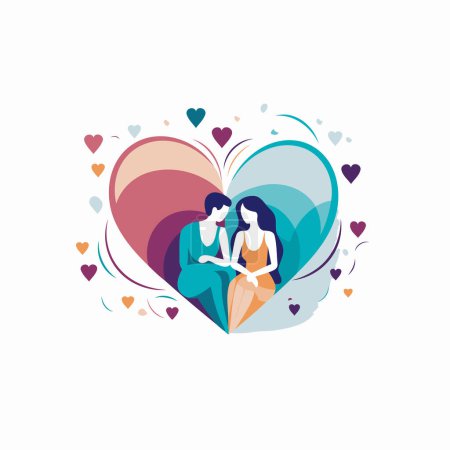 Illustration for Pregnant woman with her husband in heart shape vector illustration. - Royalty Free Image