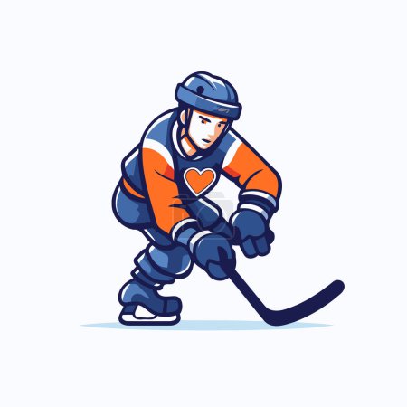 Téléchargez les illustrations : Joueur de hockey avec un bâton. Illustration vectorielle dans le style dessin animé. - en licence libre de droit