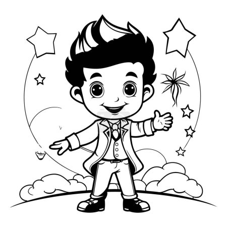 Illustration for Vector illustration of Cute cartoon boy with stars and confetti. - Royalty Free Image