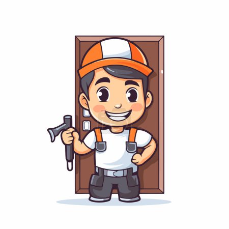 Illustration for Carpenter with tools character. Vector illustration in cartoon style. - Royalty Free Image