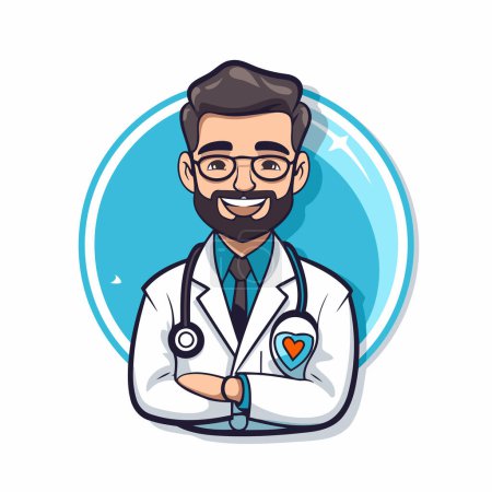 Illustration for Doctor cartoon character with stethoscope and heart icon vector illustration graphic design - Royalty Free Image