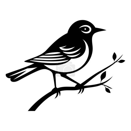 Téléchargez les illustrations : Illustration vectorielle en noir et blanc d'un oiseau assis sur une branche. - en licence libre de droit