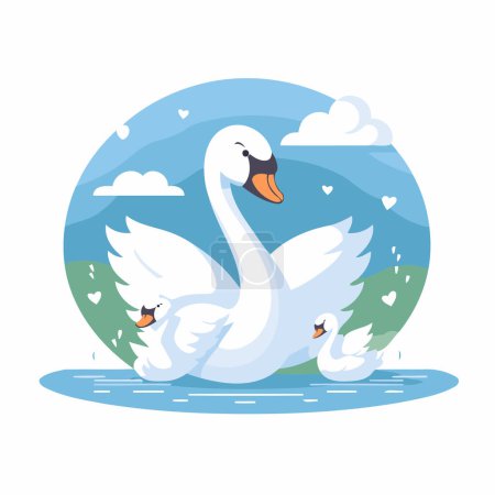 Illustration for Swan family with ducklings in the lake vector illustration graphic design - Royalty Free Image