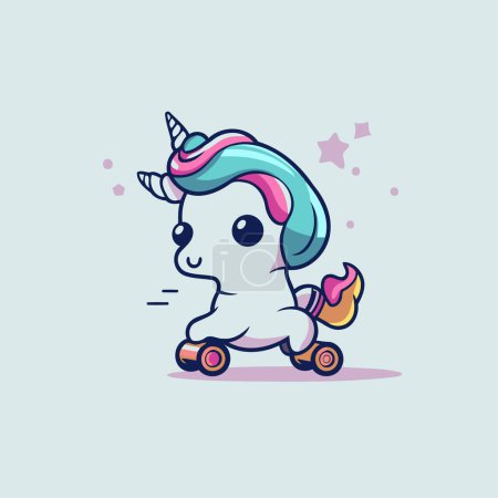 Illustration for Cute unicorn riding on a roller skates. Vector illustration. - Royalty Free Image