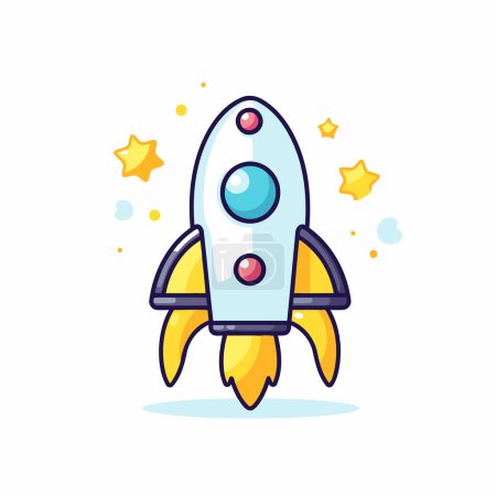 Illustration for Rocket icon in flat style. Spaceship vector illustration on white background. - Royalty Free Image