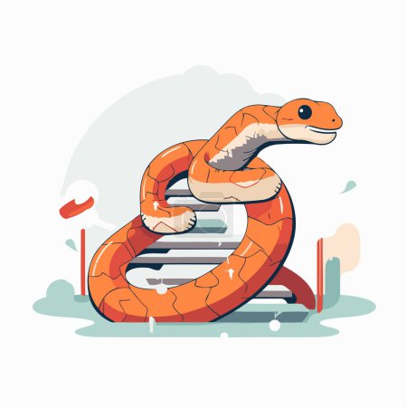 Illustration for Snake on the stairs. Vector illustration in cartoon style. Isolated on white background. - Royalty Free Image