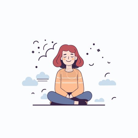 Illustration for Woman meditating in the lotus position. vector illustration in flat style. - Royalty Free Image