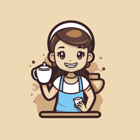 Illustration for Coffee Shop Girl - Cute Cartoon Style Vector Illustration - Royalty Free Image