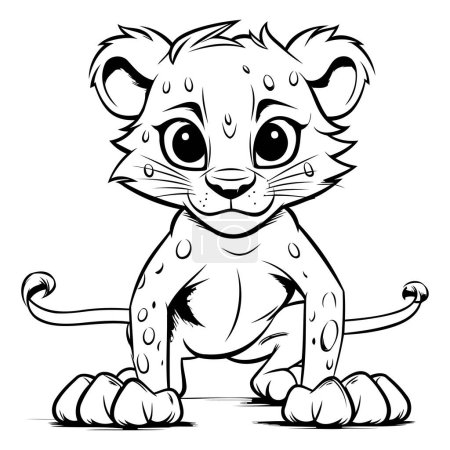 Ilustración de Cheetah - Ilustración de mascotas de dibujos animados en blanco y negro - Imagen libre de derechos