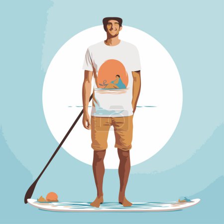Man on stand up paddle board. vector illustration. Flat design.