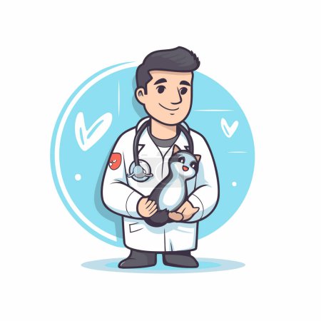 Illustration for Vector illustration of a doctor with a bird in his hands. Cartoon style. - Royalty Free Image