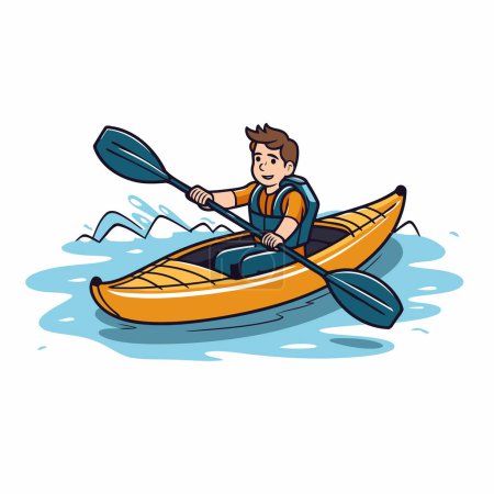 Ilustración de Un hombre en un kayak en el agua. Dibujos animados vector ilustración. - Imagen libre de derechos