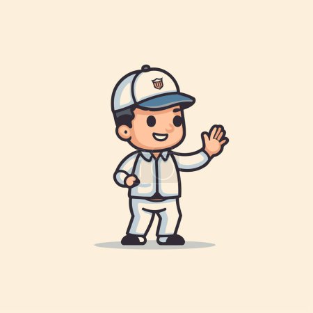 Ilustración de Lindo jugador de béisbol dibujo animado personaje vector ilustración. Estilo de diseño plano. - Imagen libre de derechos