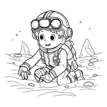 Illustration for Coloring book for children: diver in the sea. Coloring page - Royalty Free Image