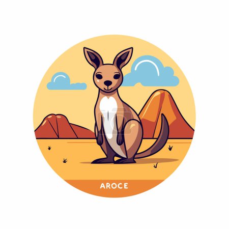 Illustration for Kangaroo in the desert. Vector illustration in flat style. - Royalty Free Image