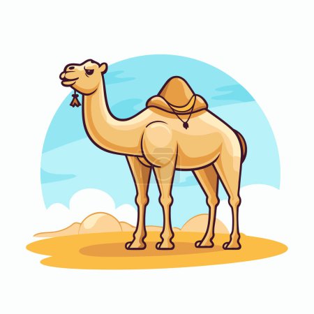 Camel in the desert. Vector illustration in flat cartoon style.