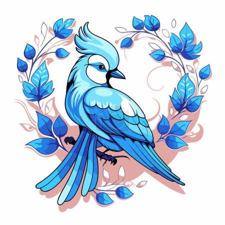 Téléchargez les illustrations : Oiseau bleu sur fond floral. Illustration vectorielle pour votre design. - en licence libre de droit
