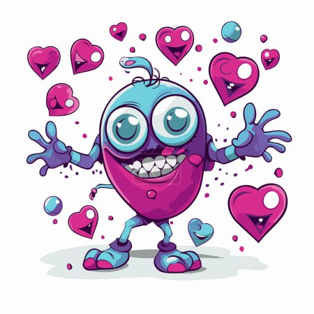 Illustration for Funny cartoon monster with hearts on white background. Vector illustration. - Royalty Free Image