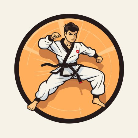 Ilustración de Emblema de Taekwondo con luchador de karate. Ilustración vectorial. - Imagen libre de derechos