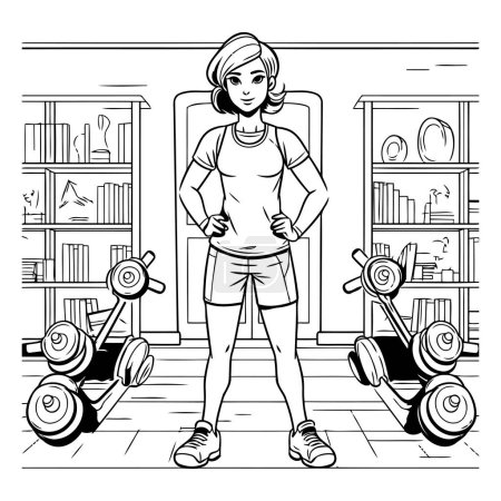 Téléchargez les illustrations : Illustration vectorielle d'une jeune femme faisant de l'exercice avec des haltères. - en licence libre de droit