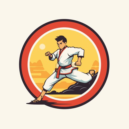 Illustration for Illustration of a karate fighter facing front set inside circle done in retro style. - Royalty Free Image