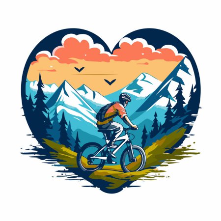 Ilustración de Ciclismo de montaña en forma de corazón vector ilustración para su diseño. - Imagen libre de derechos
