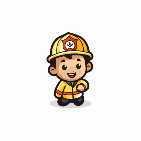 Téléchargez les illustrations : Illustration vectorielle d'un design de personnage de pompier mignon. Isolé sur fond blanc. - en licence libre de droit