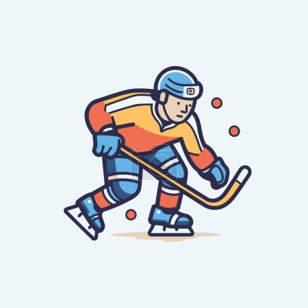 Illustration for Hockey player with stick and puck. Line art vector illustration. - Royalty Free Image