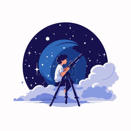 Illustration for Astronaut watching the moon and stars. Flat vector illustration. - Royalty Free Image