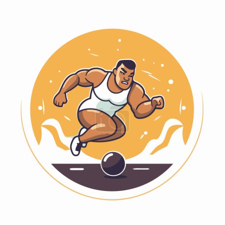 Illustration for Vector illustration of a curling player running with ball on the field - Royalty Free Image