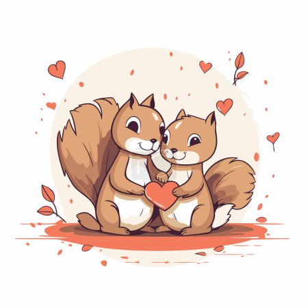 Téléchargez les illustrations : Jolis écureuils de dessin animé avec cœur. Illustration vectorielle isolée sur fond blanc. - en licence libre de droit
