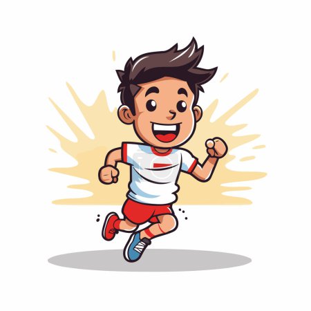 Ilustración de Muchacho corriendo ilustración de vectores de caracteres. Dibujos animados chico corriendo y sonriendo. - Imagen libre de derechos
