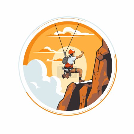 Illustration for Rock climber on the top of the mountain. Vector illustration. - Royalty Free Image