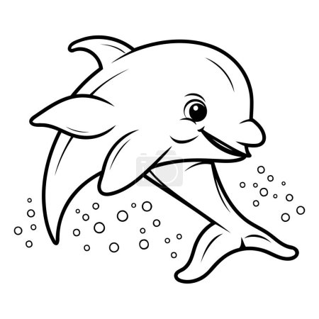 Téléchargez les illustrations : Un dauphin qui saute de l'eau. illustration vectorielle noir et blanc - en licence libre de droit