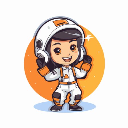 Illustration for Cute astronaut girl with helmet and earphones. Vector illustration. - Royalty Free Image