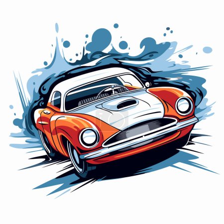 Illustration for Vintage sports car on the grunge background. Vector illustration. - Royalty Free Image