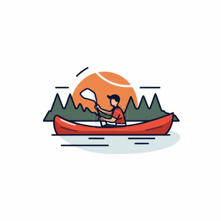 Illustration for Kayaking flat color line icon. Vector illustration on white background. - Royalty Free Image