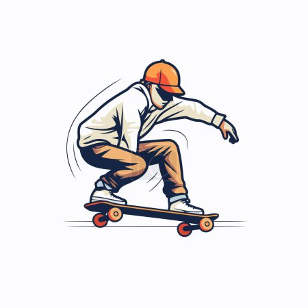 Illustration for Skateboarder in helmet riding on a skateboard. Vector illustration. - Royalty Free Image