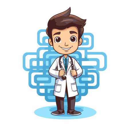 Illustration for Cute cartoon doctor with maze on white background. Vector illustration. - Royalty Free Image