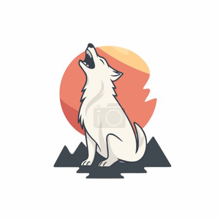 Téléchargez les illustrations : Modèle de logo Wolf. Illustration vectorielle d'un loup dans les montagnes. - en licence libre de droit